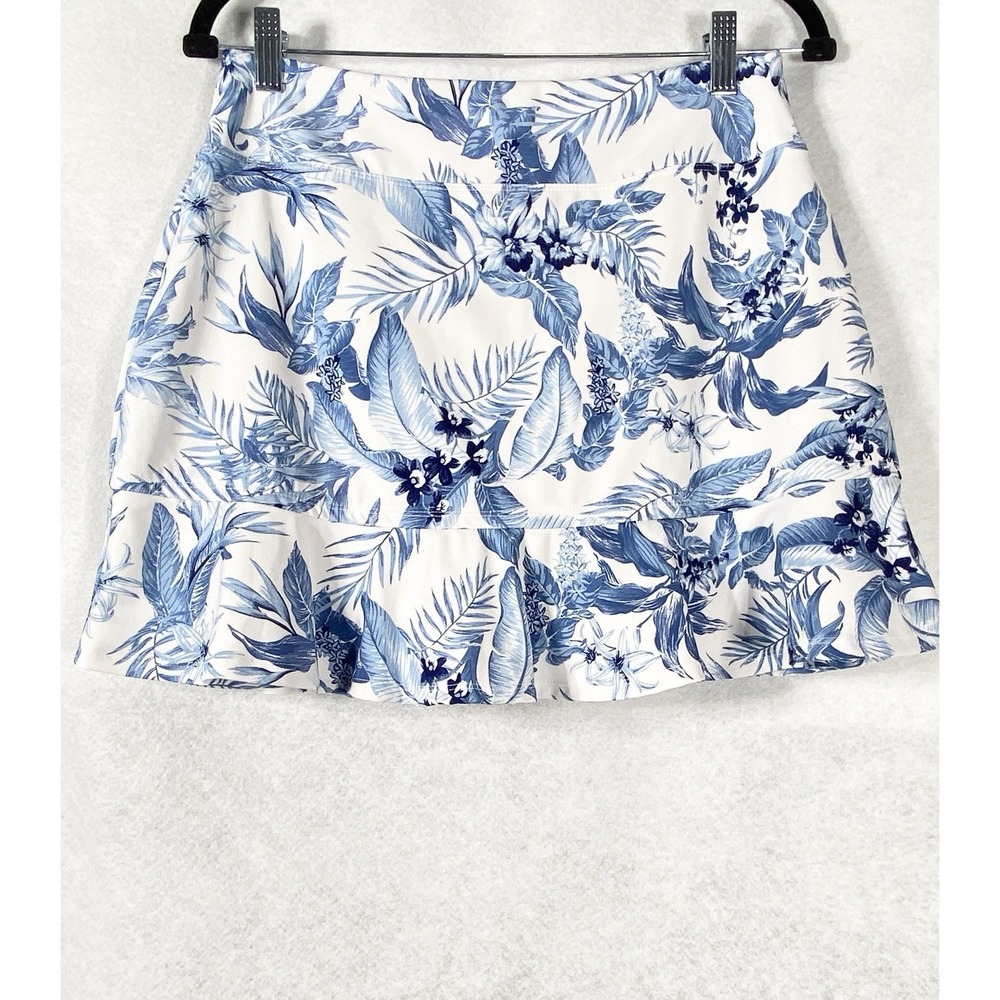 Tommy Bahama Golf Skort Women's Medium Blue White Skirt Tiered Floral Tennis